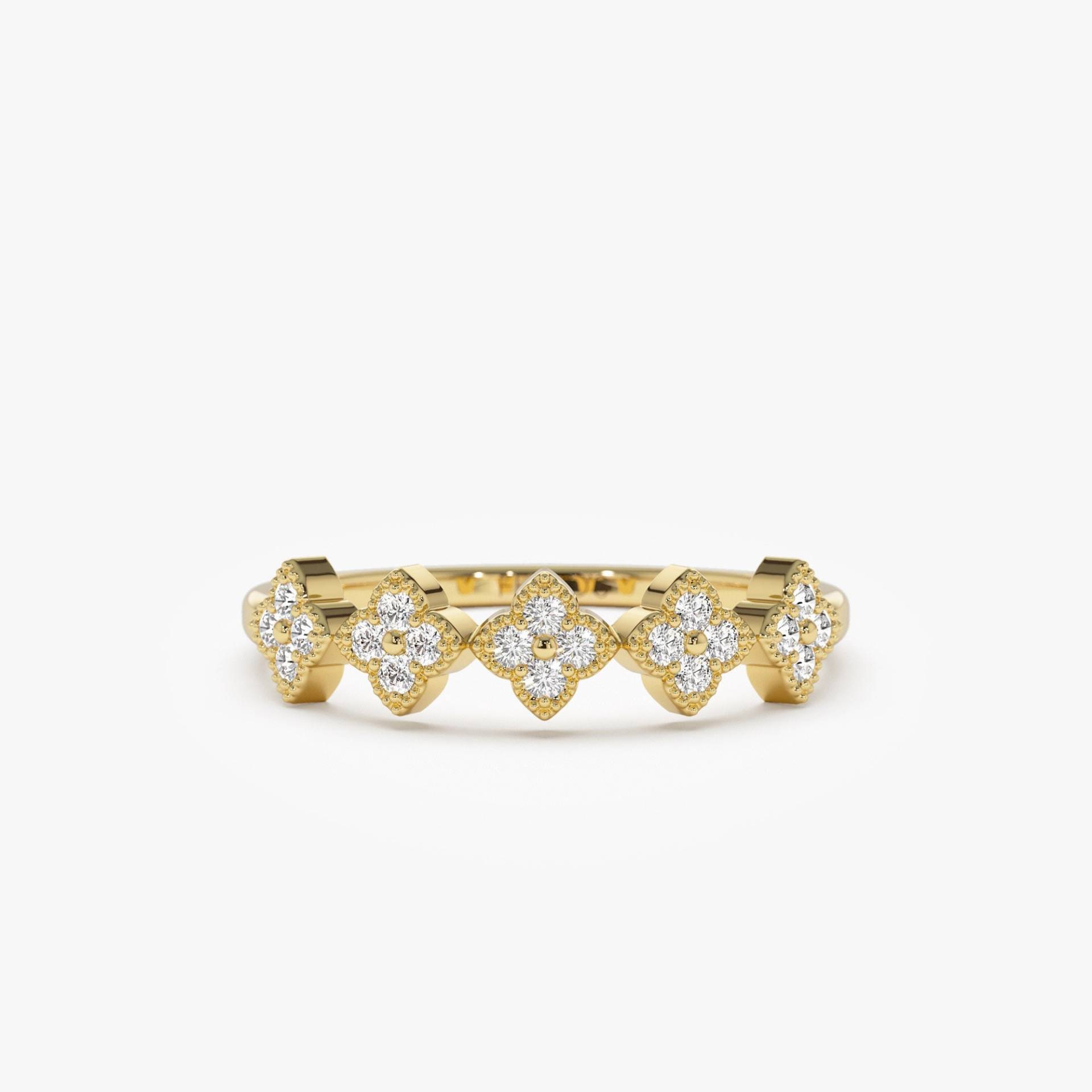 Diamant Klee Ring/14K Gold Runder Cluster 14K Blumenmuster Für Frauen Geschenk Der Besten Freunde Brautgeschenk von FerkosFineJewelry