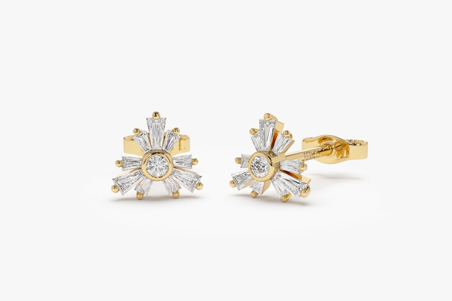 Diamant Ohrringe/14K Gold Baguette Ohrstecker Dreieck Form Von Ferkos Fine Jewelry von FerkosFineJewelry