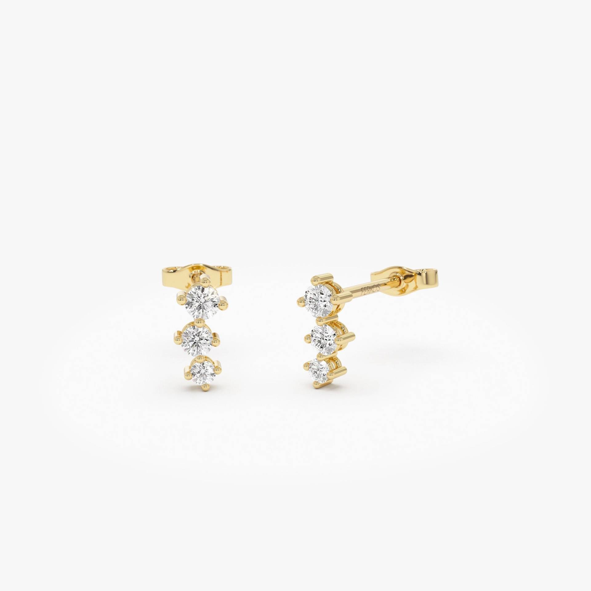 Diamant Ohrstecker, 14K Runde Ohrstecker 0, 35 Ctw, Gold Drei Stein Brillante Kurve Runde Piercing von FerkosFineJewelry