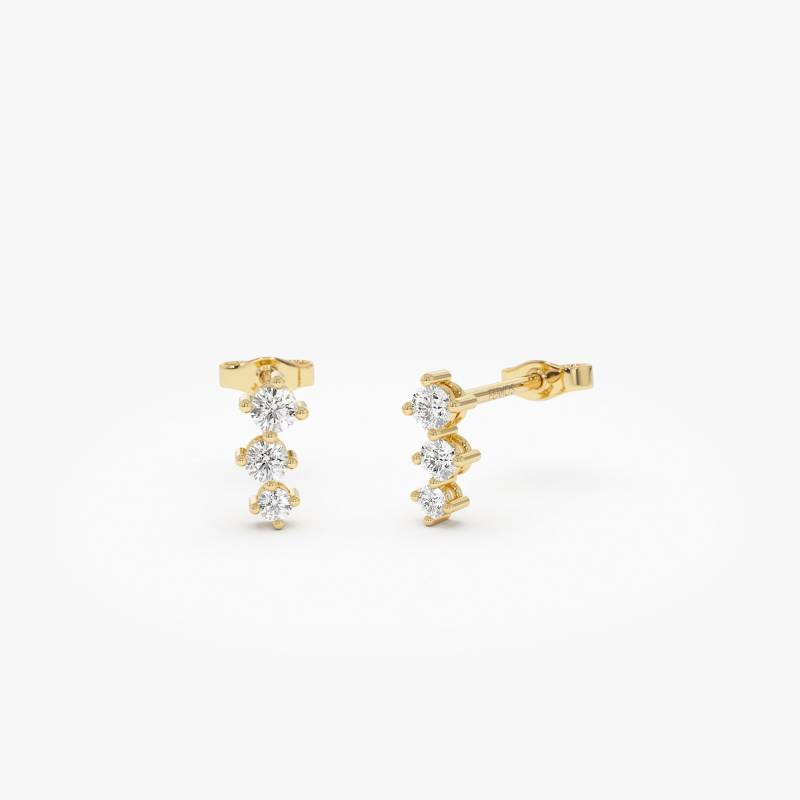 Diamant Ohrstecker, 14K Runde Ohrstecker 0, 35 Ctw, Gold Drei Stein Brillante Kurve Runde Piercing von FerkosFineJewelry