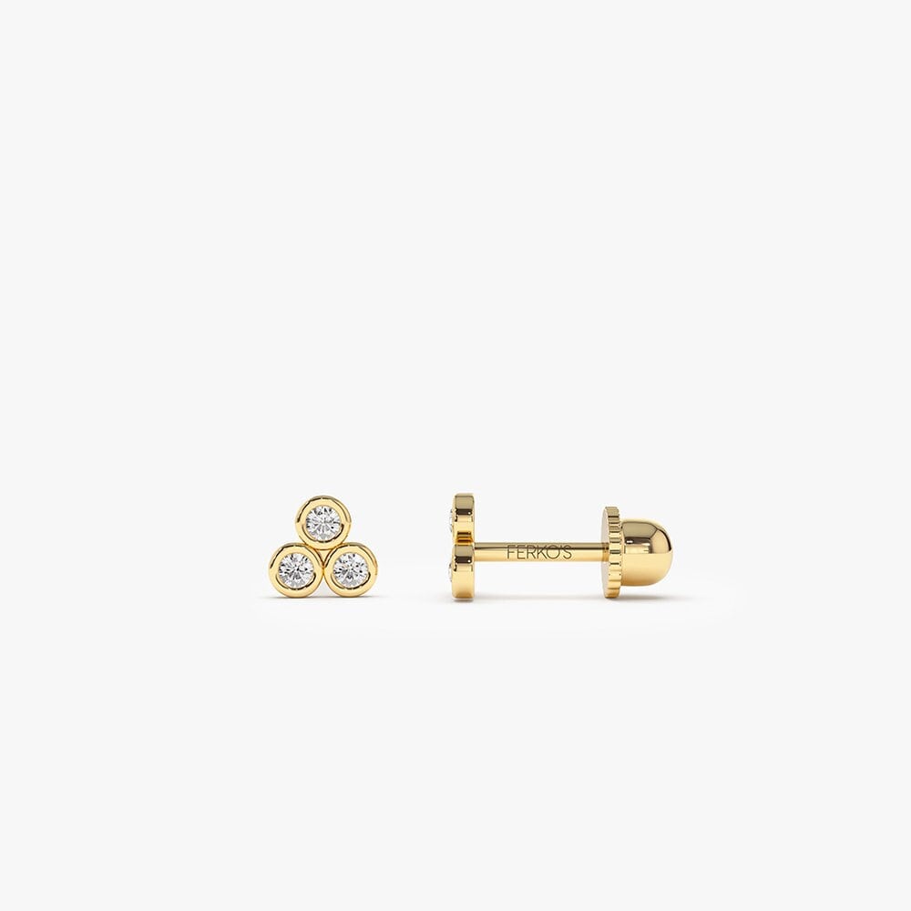 Diamant Ohrstecker/Bezel Set Piercing 14K Gold Zierliches Rundschliff Trio Helix Tragus Last-Minute Geschenk-Idee von FerkosFineJewelry