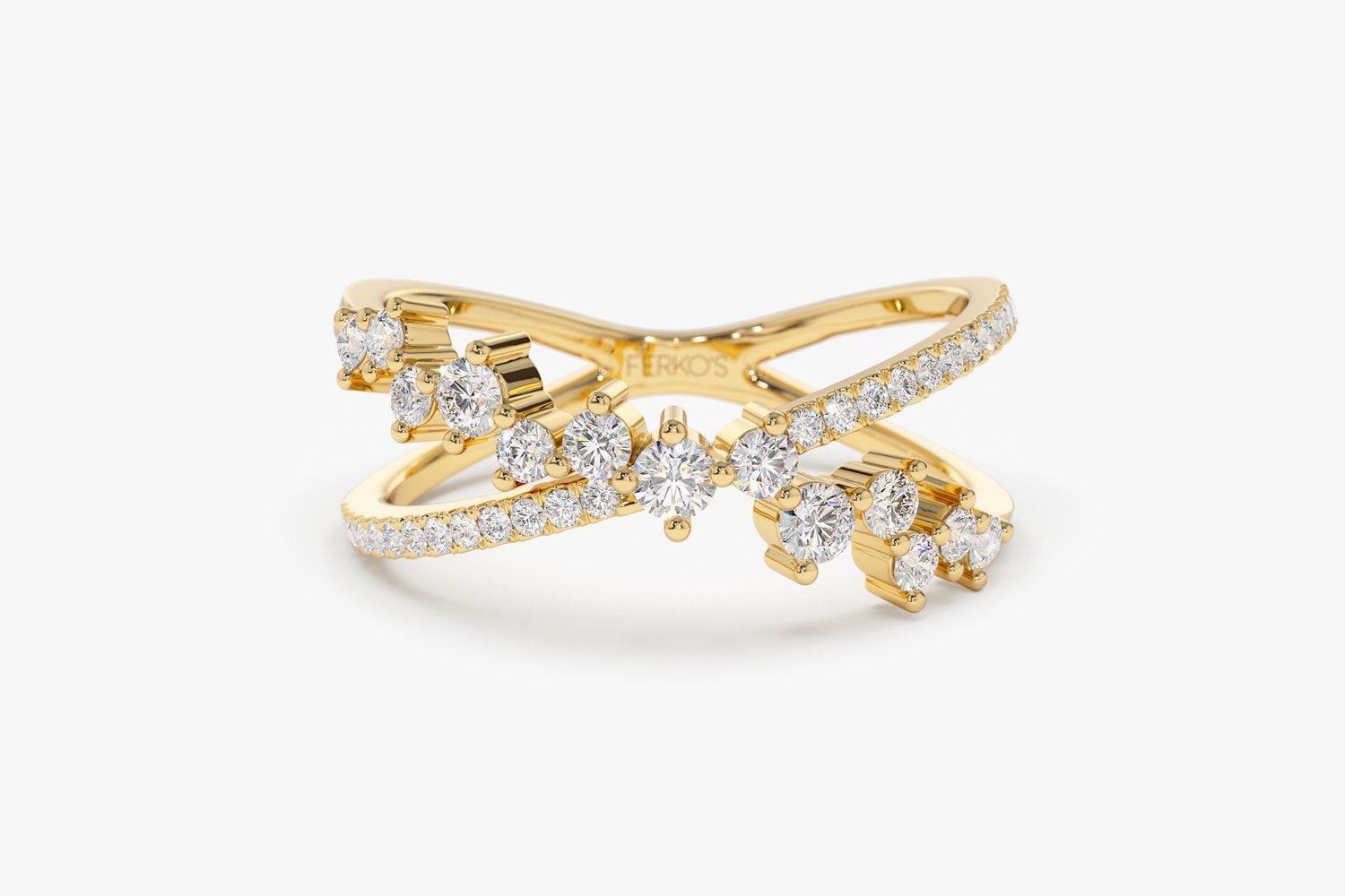 Diamant Ring/14K Gold Criss Cross Cluster 0.50 Ctw Over X Von Ferkos Fine Jewelry von FerkosFineJewelry