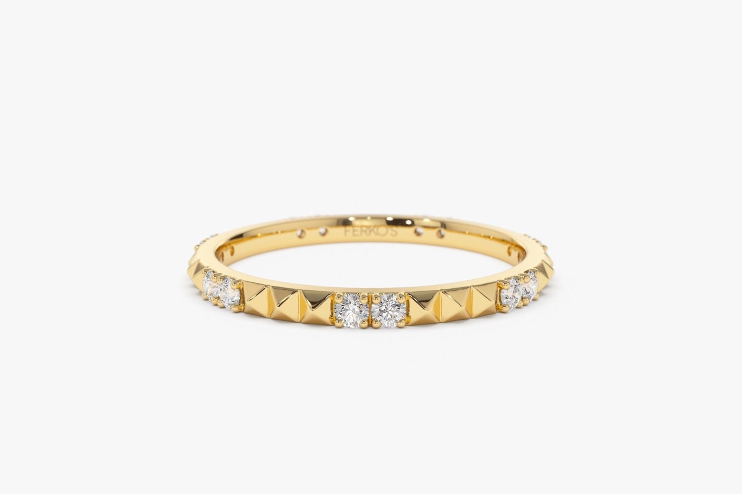 Diamant Ring/14K Gold Pyramide Eternity Spike Stapelring Minimaler Ohrstecker von FerkosFineJewelry