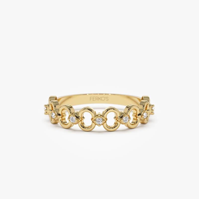 Diamant Ring 14K Gold, Oval Link Halbe Ewigkeit/Zierliche Stapelbare Von Ferkos Fine Jewelry, April Birthstone von FerkosFineJewelry