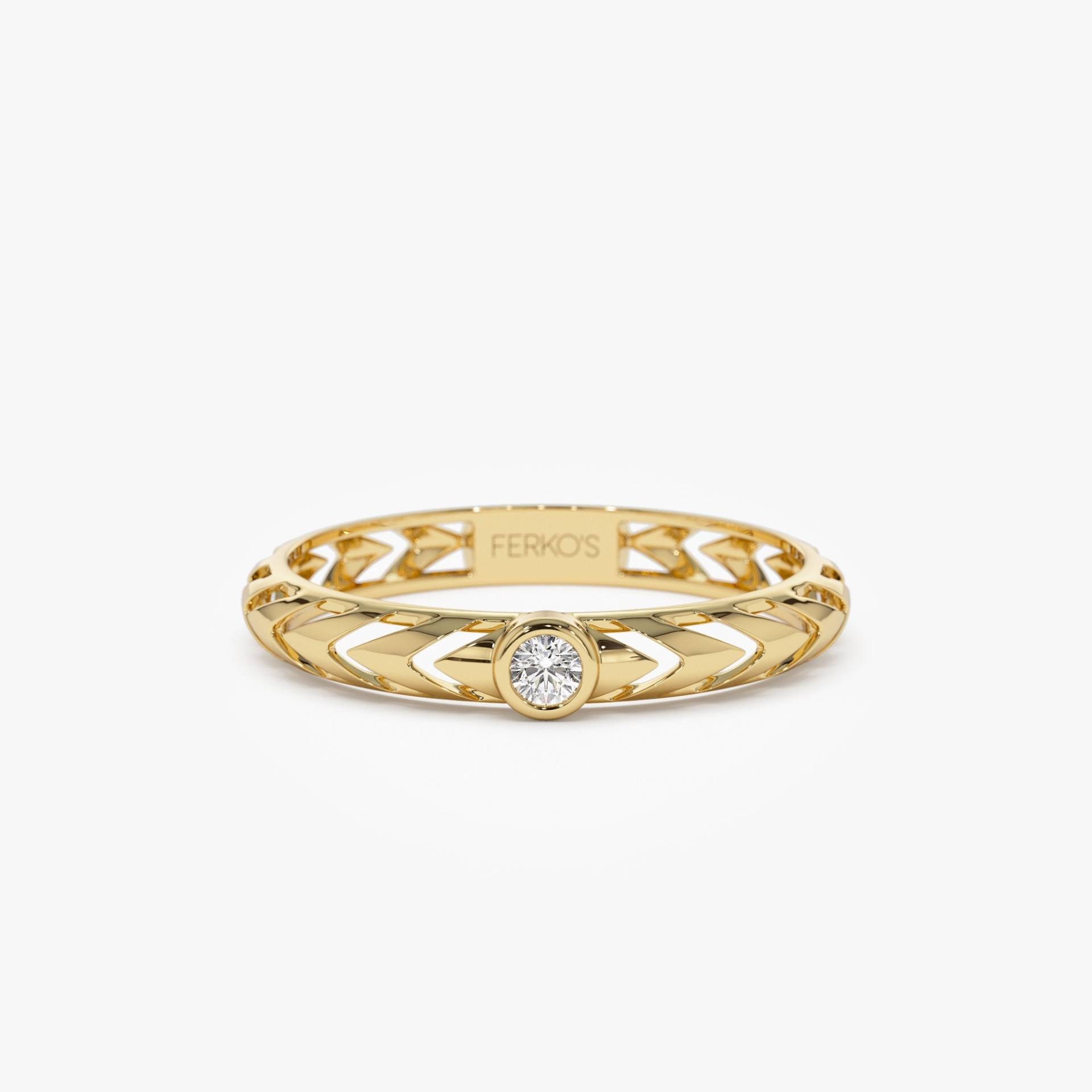 Diamantring, 14K Golddiamant-statementring, 14K Gold Twisted Band Runder Minimales Ringgeschenk Von Ferkos Fine Jewelry von FerkosFineJewelry