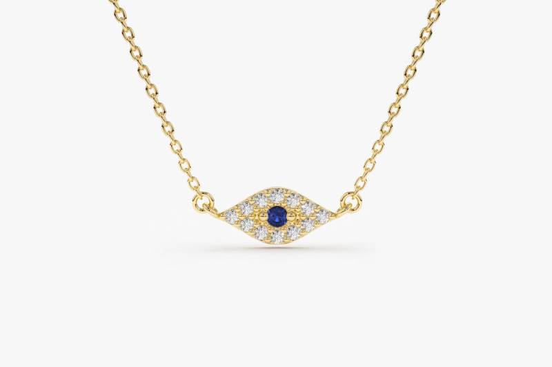 Evil Eye Halskette/14K Gold Diamant Schmuck Mit Saphir Good Luck Charm von FerkosFineJewelry