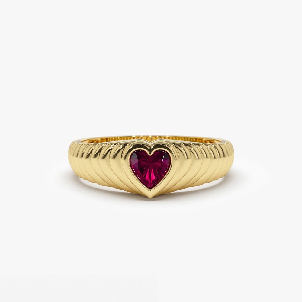 Facettierter Rubin Ring/14K Herzform Abgeschrägter Herz Für Damen Juli Geburtsstein Geburtstagsgeschenkideen Sie von FerkosFineJewelry