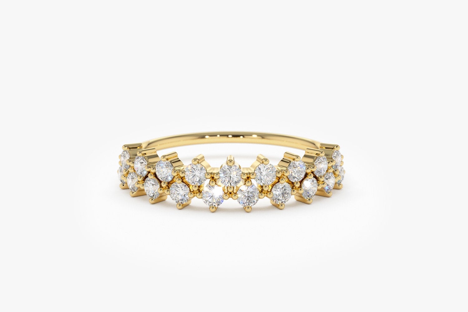 Frauen Diamant Ehering in 14K Gold/Zweireihiger Halber Eternity Einzigartiger Jubiläumsring von FerkosFineJewelry