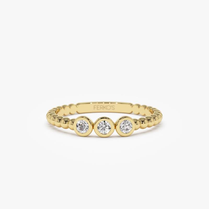Geburtstag Geschenk Ideen/14K Gold Perlen Drei-Stein Diamant Ring Rundschliff Stapelbarer Einzigartiger Zierlicher Runder Diamantring von FerkosFineJewelry