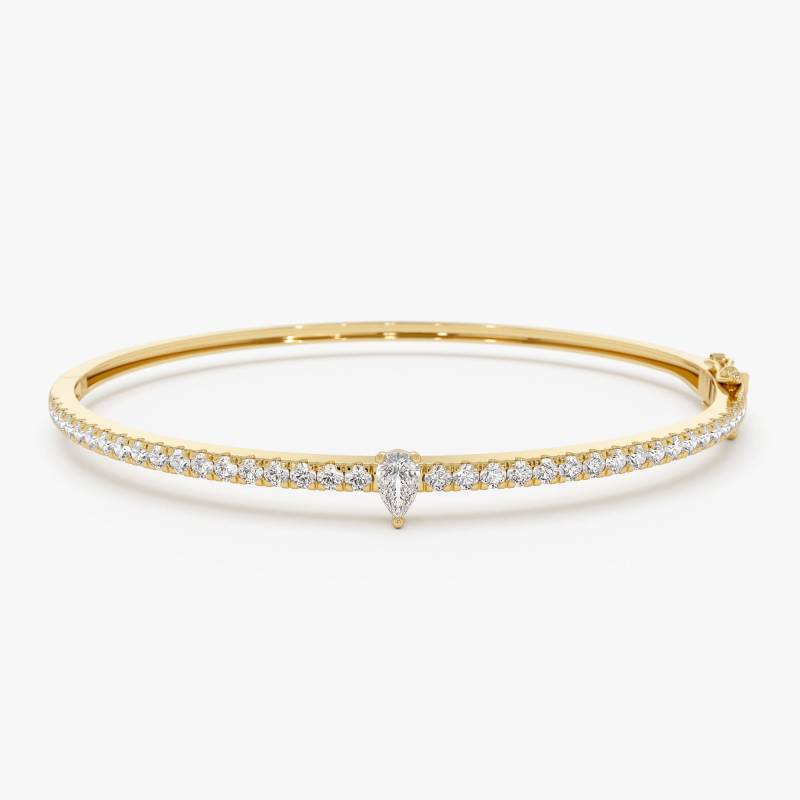 Gold Diamant Armband, Birnenform 14K Und Armreif Runde Pave Armband von FerkosFineJewelry