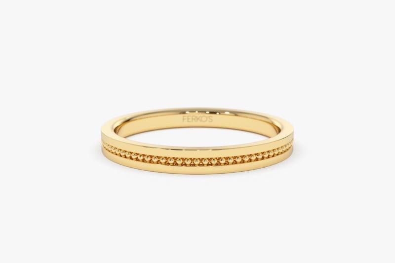 Gold Ehering/14K Einzigartige Perlen 14K Band Stapelring Zierlicher & Schlichter Ring Von Ferkos Fine Jewelry von FerkosFineJewelry