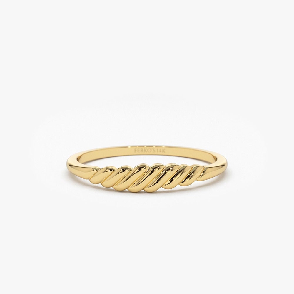 Gold Ring/Dünner Croissant 14K Pluto Verdrehter Süßer Midi Pinky Ferkos Feiner Schmuck von FerkosFineJewelry