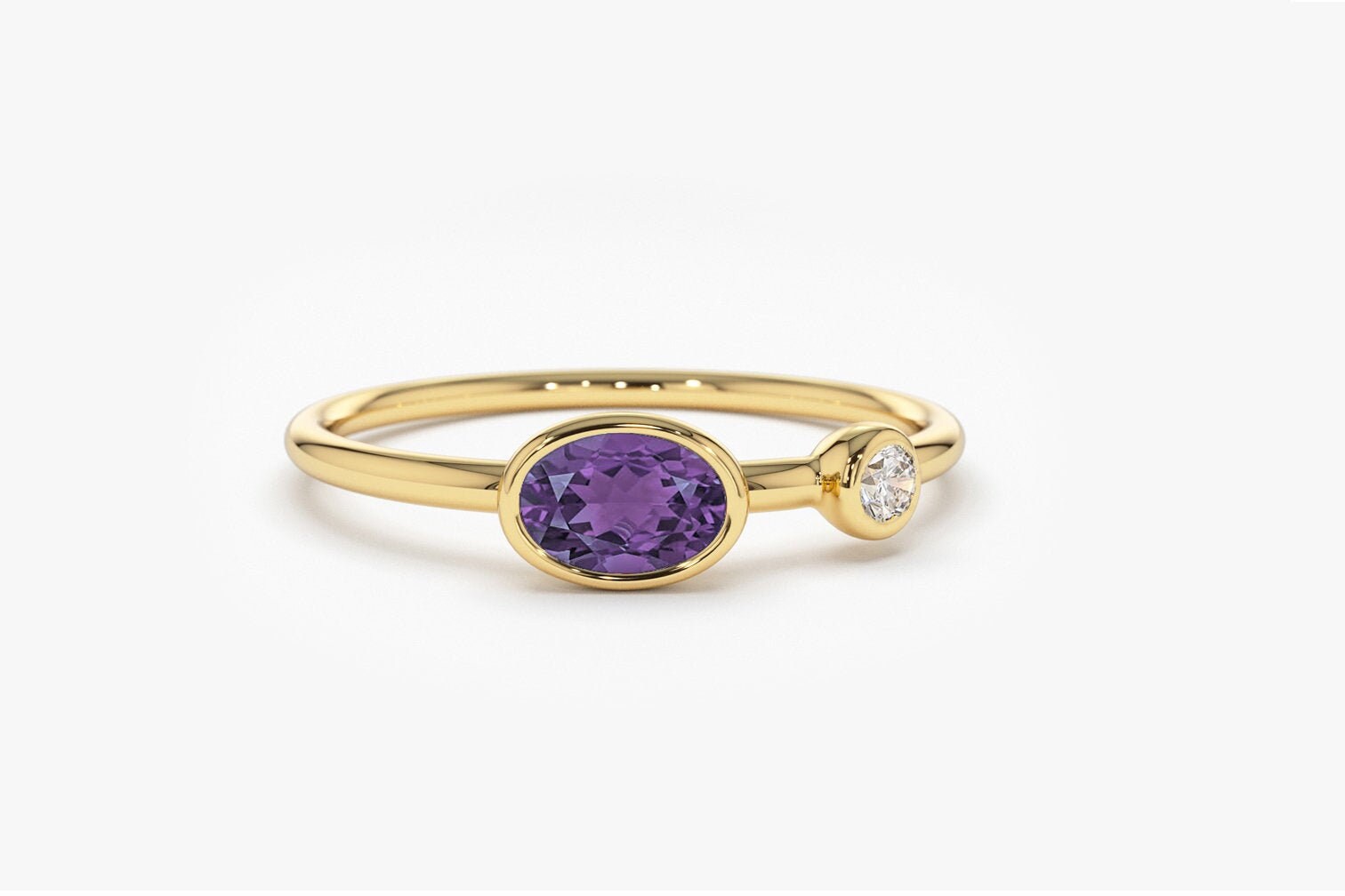 Ovaler Natürlicher Amethyst Ring/14K Gold Mit Diamant Lila Februar Geburtsstein von FerkosFineJewelry