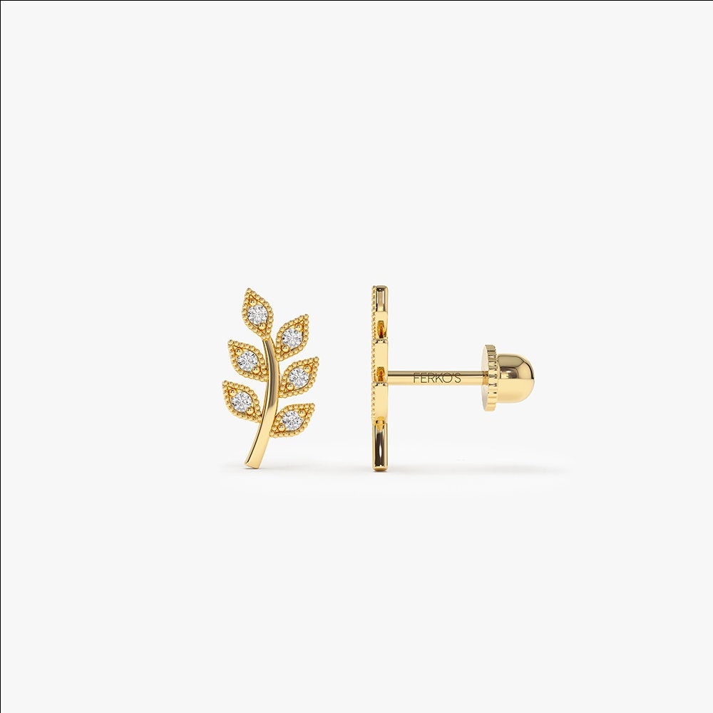 Piercing/14K Gold Blatt Ohrstecker Zierliche Ohrringe Tragus Helix Knorpel Von Ferko's Fine Jewelry von FerkosFineJewelry