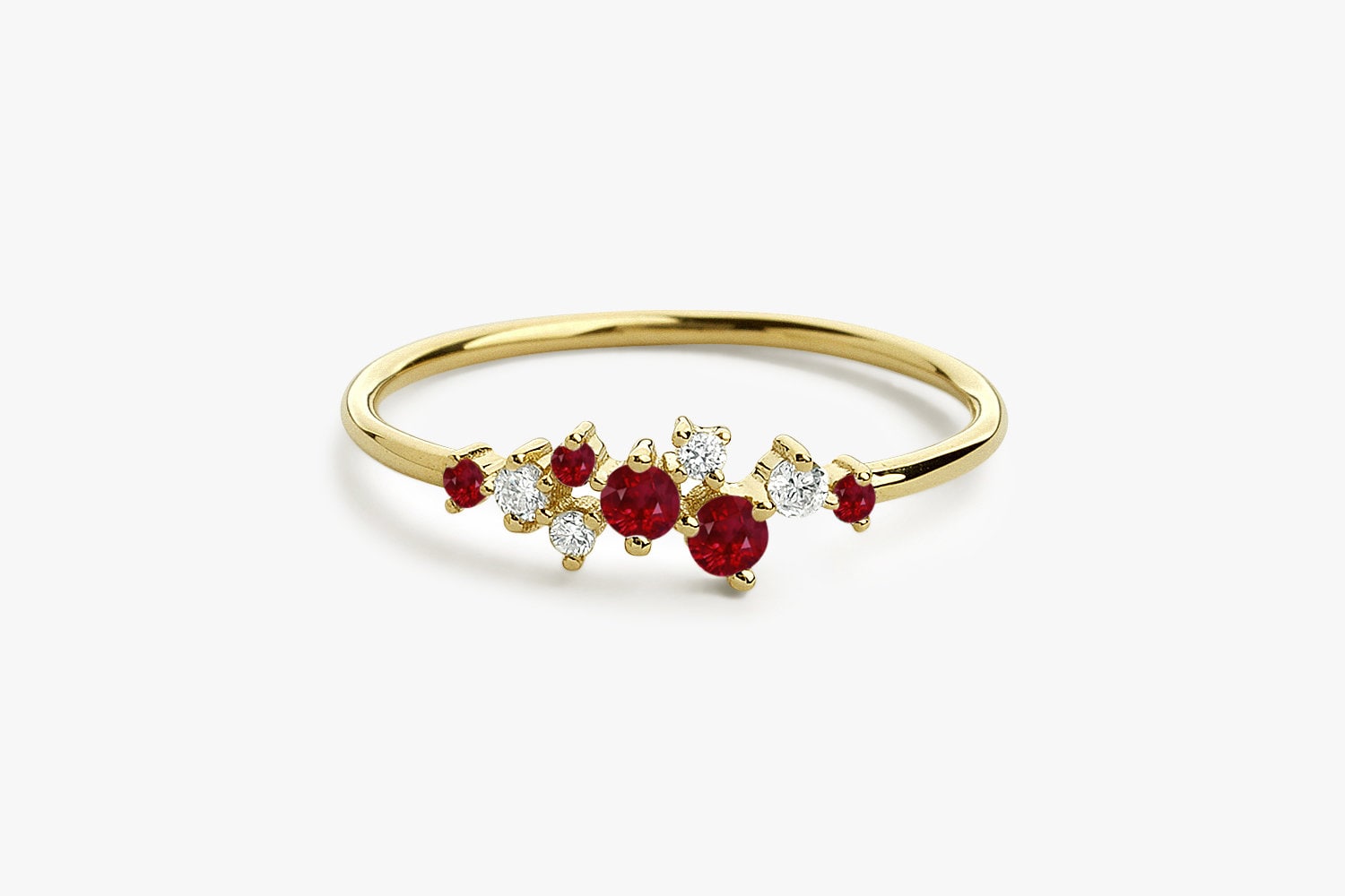 Rubin Ring/Und Diamant Cluster Einzigartiger Gold Smaragd Schmuck Natürlicher 14K von FerkosFineJewelry