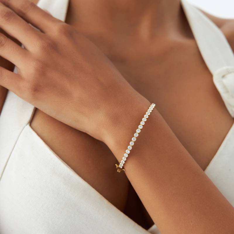 Runde Diamant Armreif Armband, 14K Gold Lünette Einstellung Armreif, Statement Armband Schichtung Manschette von FerkosFineJewelry