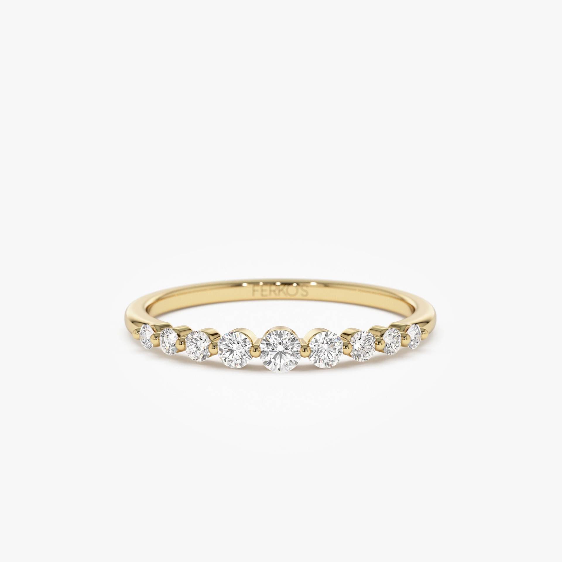 Runder Diamant-Ehering, 14K Gold Gemeinsamer Abschluss Diamant-Ehering Für Frauen, Stapelring Mit 9 Diamanten von FerkosFineJewelry