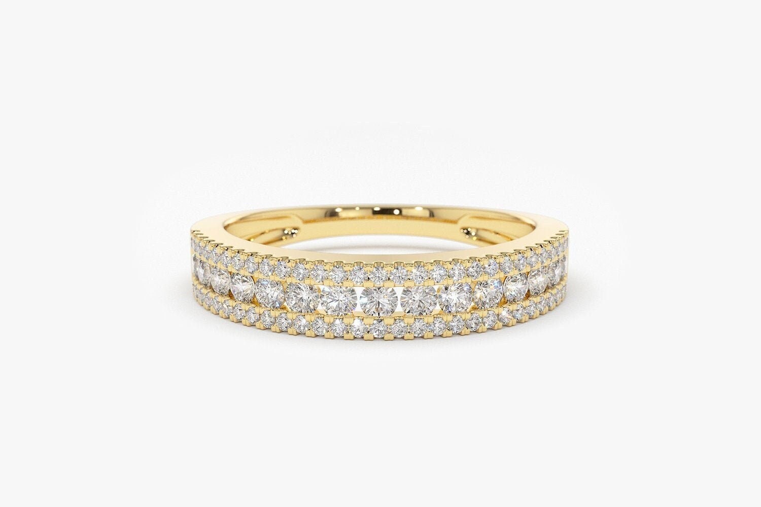 Runder Diamant Jahrestag Ring 0.60Ctw/14K Gold Halbe Eternity Runde Brilliantschliff Micro Pave Cocktail Ehering von FerkosFineJewelry