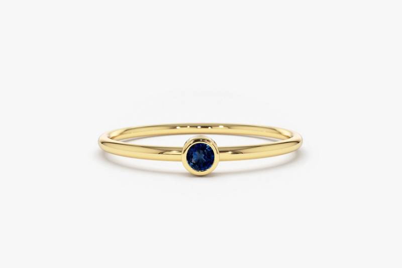 Saphir Ring/14K Weißgold Solitär Blauer 0.08Ctw Solitaire Edelstein September Birthstone von FerkosFineJewelry
