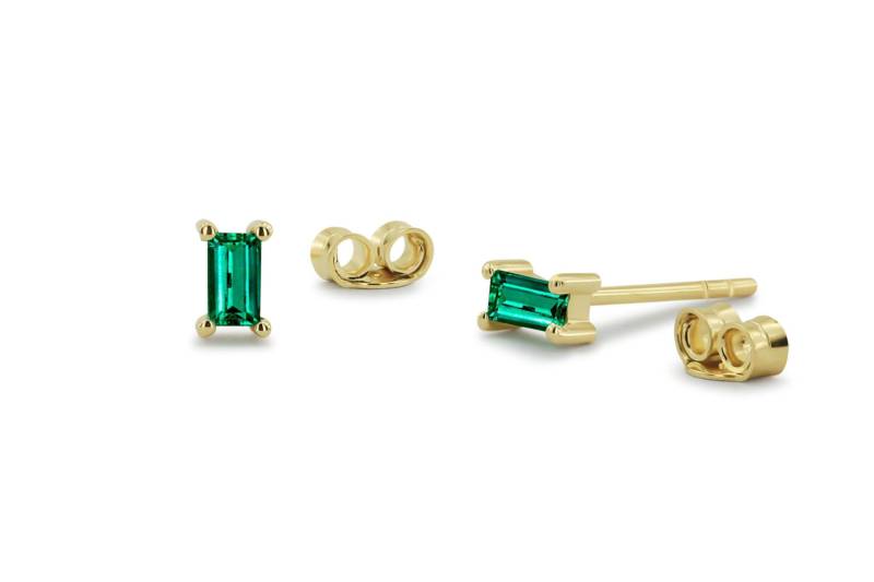 Smaragd Ohrstecker - Baguette Schliff Echte in 14K Gold Gefasst Zacken Einfache Zierliche von FerkosFineJewelry