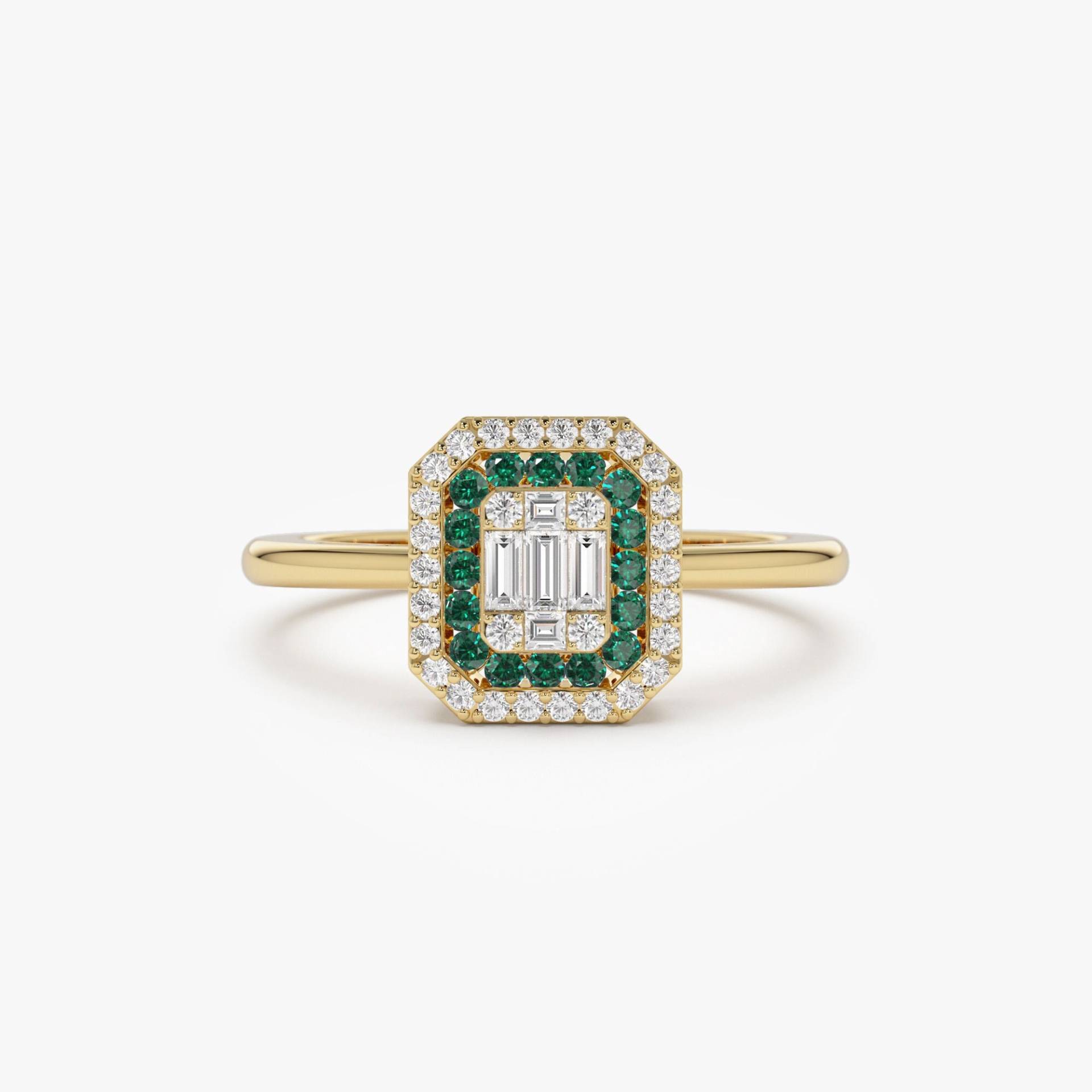 Smaragd Ring, 14K Halo-Einstellung Und Diamant Illusion Setting Mai Birthstone Geburtstagsgeschenk Für Sie von FerkosFineJewelry