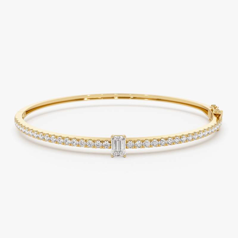 Smaragdform Diamant Armband, Gold 14K Und Armreif Rund Pave Armband von FerkosFineJewelry