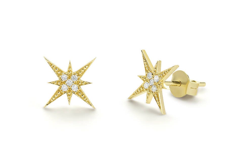 starburst Diamant Ohrringe/14K Gelbgold Cluster Ohrring Ohrstecker Geschenk Für Mama, Sie von FerkosFineJewelry