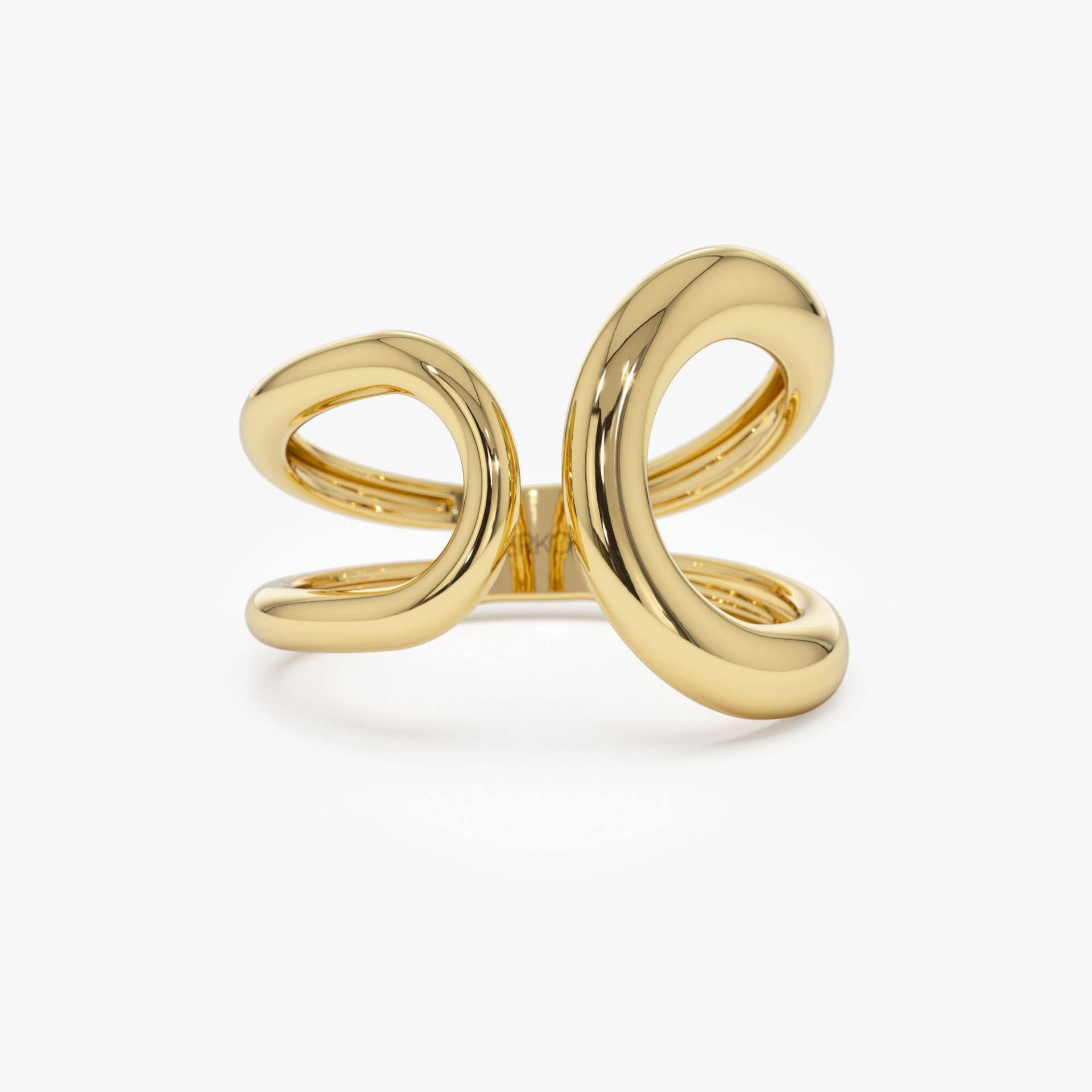 statement-Goldring, 14 Karat Massivgold Einzigartiges Design Bold Gold Ring Für Sie, Trendy Goldring Den Alltag, Gold-Cocktailring, Mom Geschenk von FerkosFineJewelry