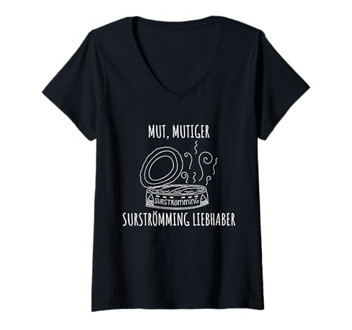 Damen Surströmming Tshirt | Schwedischer Fisch | Stinkefisch T-Shirt mit V-Ausschnitt von Fermentierter schwedischer Fisch aus der Dose