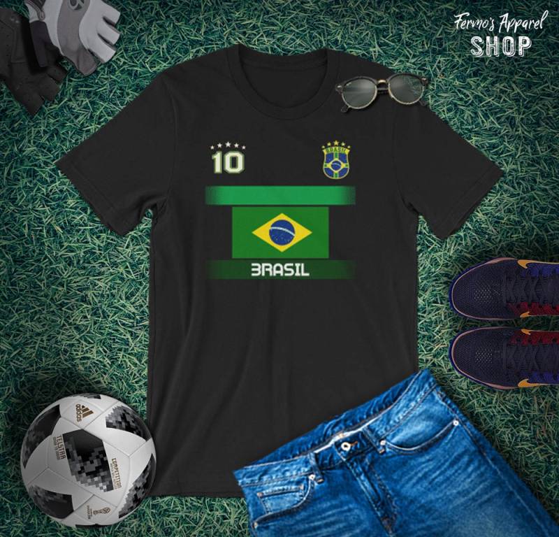 Brasilien Soccer Jersey Mit Flag/Original National Logo Fan-Made/Soccer Shirt Nummer 10/Brasilien Support Wm Russland 2018 von FermosApparelShop