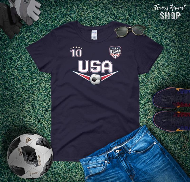 Usa Frauen-Fußball-T-Shirt Nummer 10 Team Unterstützer-T-Shirt von FermosApparelShop