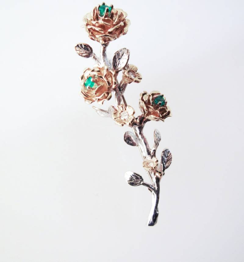 Goldene Smaragd Brosche - Hergestellt Aus Recyceltem 18K Gold von FernandoJewelry