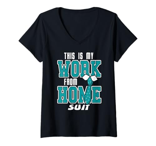 Damen Dies ist Mein Arbeitsanzug fürs Homeoffice Lustig T-Shirt mit V-Ausschnitt von Fernarbeit Sprüche Bürohumor