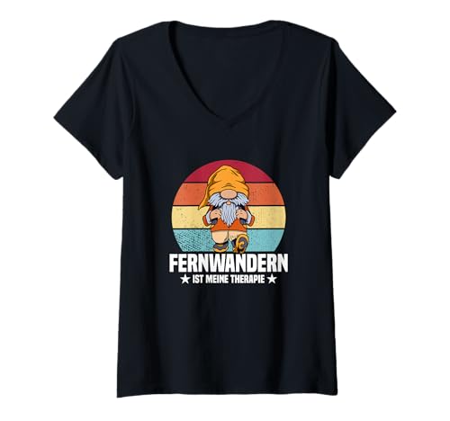Damen Wanderurlaub Zubehör Fernwandern Ist Meine Therapie Gnom T-Shirt mit V-Ausschnitt Damen Wanderurlaub Zubehör Fernwandern Ist Meine Therapie Gnom T-Shirt mit V-Ausschnitt von Fernwandern Zubehör und Wanderurlaub Gadgets
