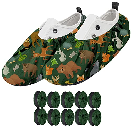 Ferocity 5 Paar Mehrweg Schuhüberzieher EU 31-37 für Kinder Wasserabweisend Überschuhe Rutschfester Waschbarer für Kinder Unisex Jungen Mädchen aus Polyester Bunte Motive Animals x5 [142] von Ferocity