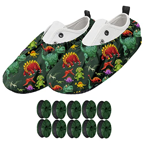 Ferocity 5 Paar Mehrweg Schuhüberzieher EU 31-37 für Kinder Wasserabweisend Überschuhe Rutschfester Waschbarer für Kinder Unisex Jungen Mädchen aus Polyester Bunte Motive Dinos x5 [142] von Ferocity