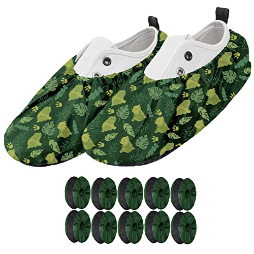 Ferocity 5 Paar Mehrweg Schuhüberzieher EU 31-37 für Kinder Wasserabweisend Überschuhe Rutschfester Waschbarer für Kinder Unisex Jungen Mädchen aus Polyester Bunte Motive Green Dino x5 [142] von Ferocity