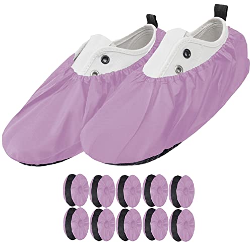 Ferocity 5 Paar Mehrweg Schuhüberzieher EU 40-45 für Erwachsene Wasserabweisend Überschuhe Rutschfester Waschbarer Schuhschützer Unisex Männer Frauen aus Polyester Pink x5 [142] von Ferocity