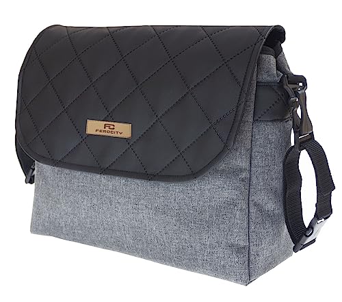 Baby Wickeltasche Kinderwagentasche Reisetasche Windeltasche Pflegetasche Babytasche Umhängetasche Muster Graues Len schwarzes Leder [059] von Ferocity