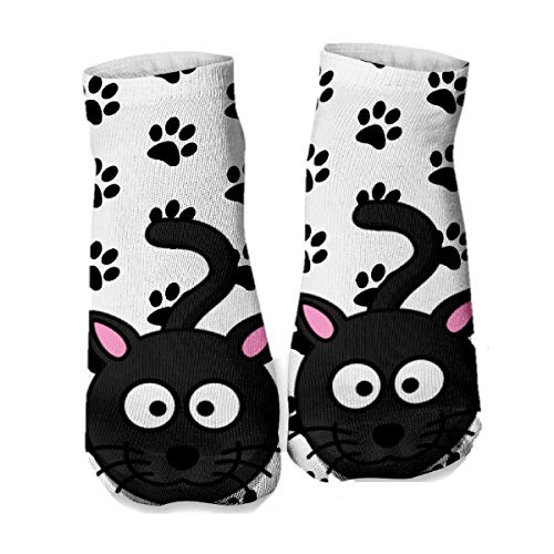 Ferocity Lustige Socken Sneaker Halbsocken Strümpfe Sportsocken Füßlinge mit Motiv 3D, Black Kitten, 36 - 40 von Ferocity