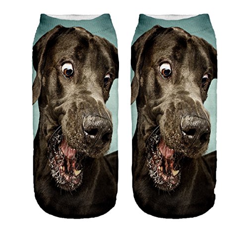 Ferocity Lustige Socken Sneaker Halbsocken Strümpfe Sportsocken Füßlinge mit Motiv 3D, Brown Dog, 36 - 40 von Ferocity