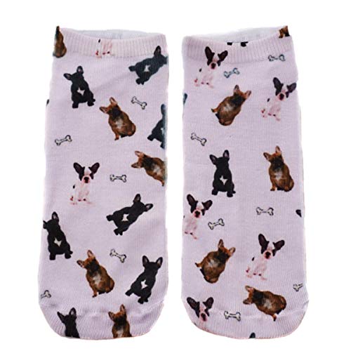 Ferocity Lustige Socken Sneaker Halbsocken Strümpfe Sportsocken Füßlinge mit Motiv 3D, French Bulldogs, 36 - 40 von Ferocity