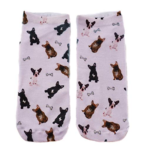 Ferocity Lustige Socken Sneaker Halbsocken Strümpfe Sportsocken Füßlinge mit Motiv 3D, French Bulldogs, 36 - 40 von Ferocity
