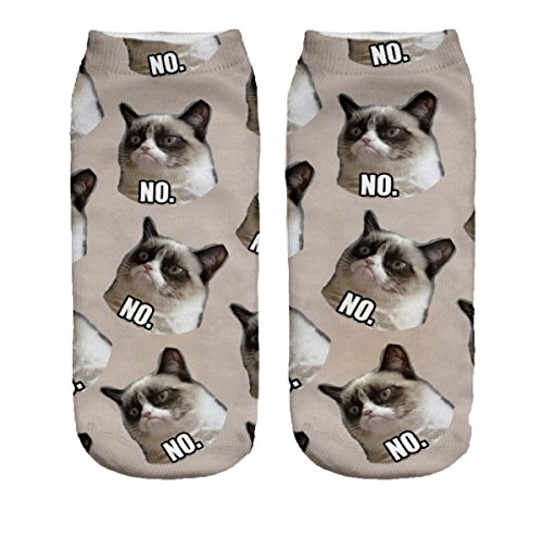 Ferocity Lustige Socken Sneaker Halbsocken Strümpfe Sportsocken Füßlinge mit Motiv 3D, Grumpy Cat, 36 - 40 von Ferocity