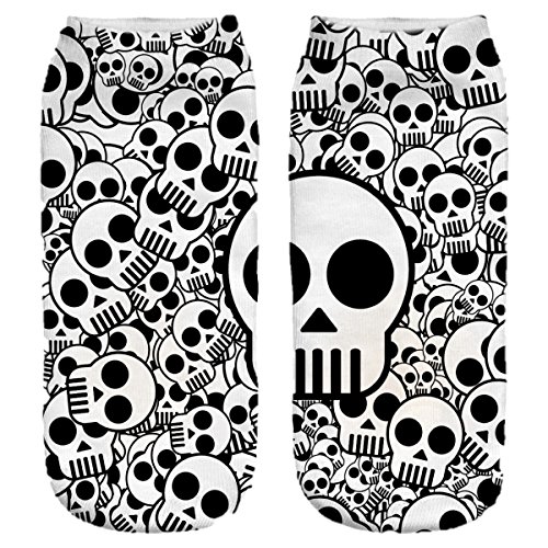 Ferocity Lustige Socken Sneaker Halbsocken Strümpfe Sportsocken Füßlinge mit Motiv 3D für Frauen, Size EU 36-40, Black Skulls [001] von Ferocity