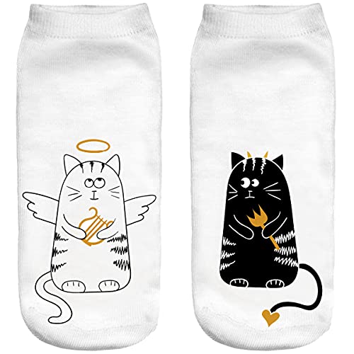 Ferocity Lustige Socken Sneaker Halbsocken Strümpfe Sportsocken Füßlinge mit Motiv 3D Cat Black and White [001] von Ferocity