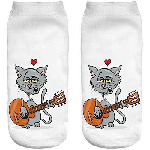 Ferocity Lustige Socken Sneaker Halbsocken Strümpfe Sportsocken Füßlinge mit Motiv 3D Cat musician [001] von Ferocity