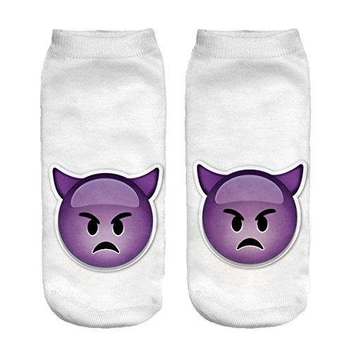 Ferocity Lustige Socken Sneaker Halbsocken Strümpfe Sportsocken Füßlinge mit Motiv 3D Emoji Devil EU 34-38 Damen[001] von Ferocity