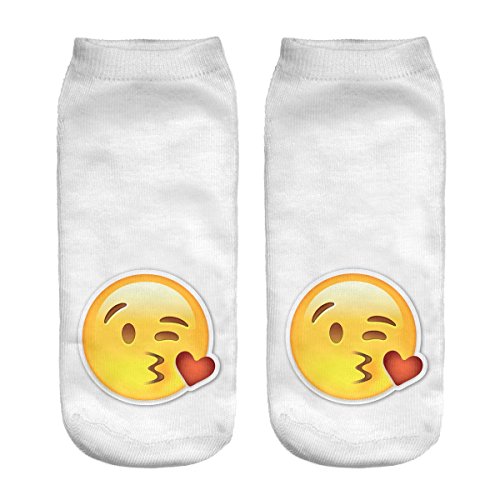 Ferocity Lustige Socken Sneaker Halbsocken Strümpfe Sportsocken Füßlinge mit Motiv 3D Emoji Kiss [001] von Ferocity