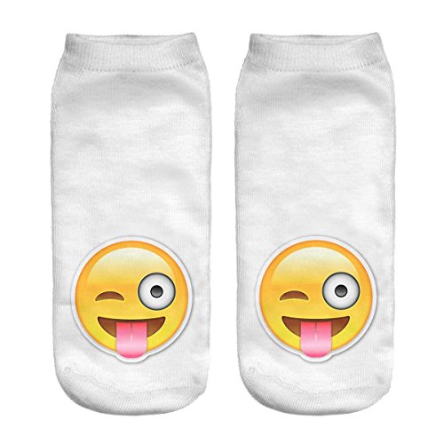 Ferocity Lustige Socken Sneaker Halbsocken Strümpfe Sportsocken Füßlinge mit Motiv 3D Emoji Tongue EU 34-38 Damen [001] von Ferocity